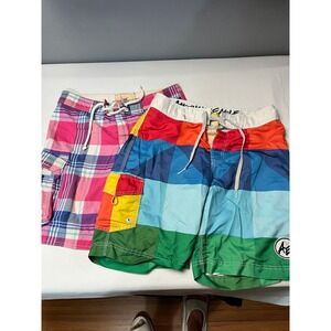 American Eagle & Hollister Board Shorts Swim Trunks Colorful Plaid Sz 34" Waist